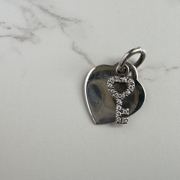 Sterling Silver & Rhinestones Heart and Key Charm or Pendant with 16" Chain - Picture 6 of 7